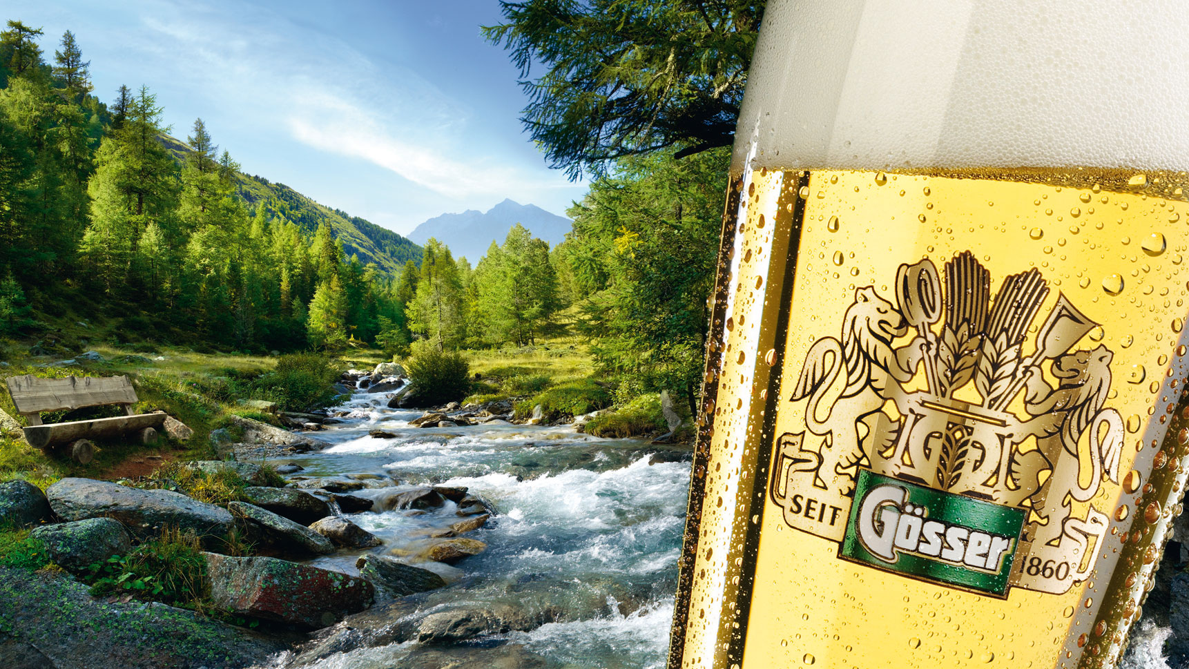 Birra Gösser con paesaggio